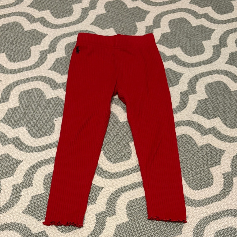 Ralph Lauren Kids Red Ribbed Leggings with Polo Pony